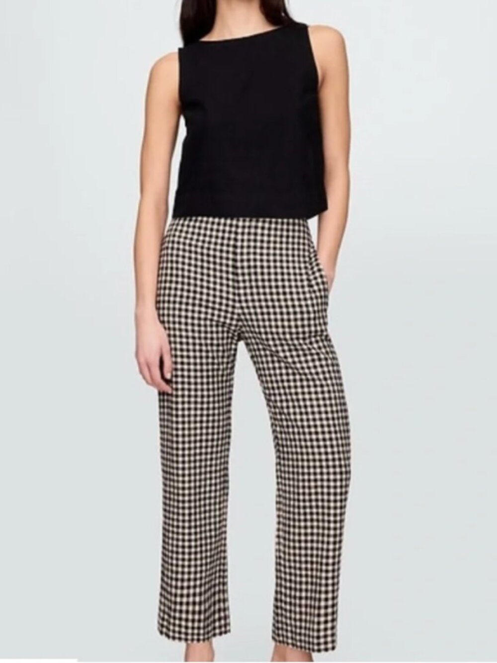GAP | Women's Linen Blend Gingham Pants | Black & Cream